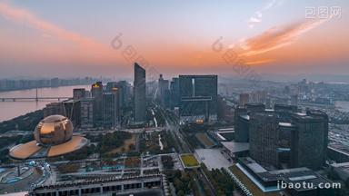 杭州杭州CBD商圈日落日转夜固定延时摄影